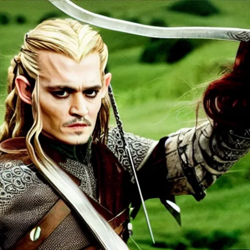 Image similar to A still of Johnny Depp as Legolas in Lord of the Rings (2001)