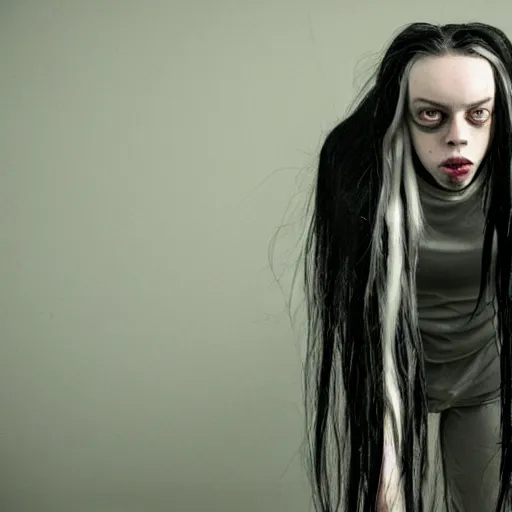 Image similar to extremely skinny scary billie eilish chasing you at night creepypasta