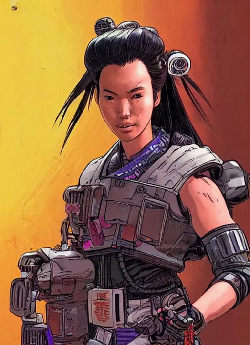 Image similar to sophia tanaka. apex legends cyberpunk samurai lady. concept art by james gurney and mœbius. gorgeous face.