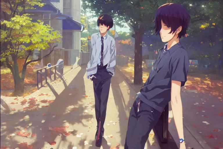 prompthunt: boy's love anime high school classroom scene spring setting,  expert high detail concept art, perfect proportions fine - face, tall  handsome, bold colors, smooth sharp focus, realistic shaded lighting poster  ilya