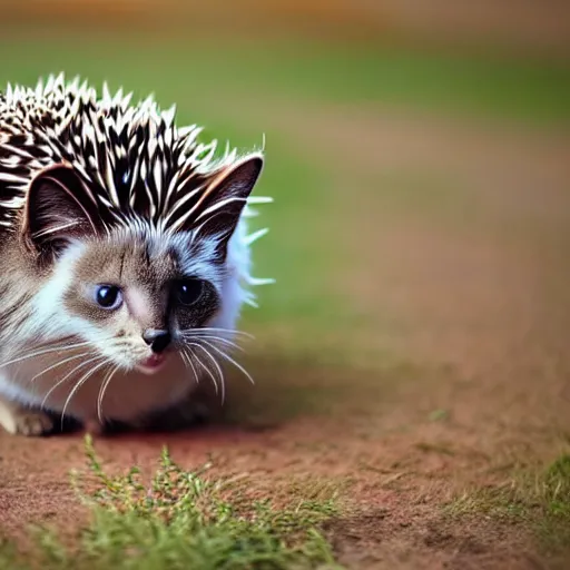 Image similar to a feline hedgehog - cat - hybrid, animal photography