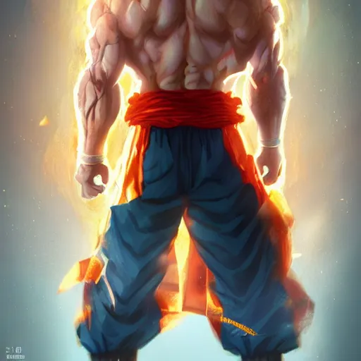 Image similar to henry cavill as goku, au naturel, hyper detailed, digital art, trending in artstation, cinematic lighting, studio quality, smooth render, unreal engine 5 rendered, octane rendered, art style by klimt and nixeu and ian sprigger and wlop and krenz cushart