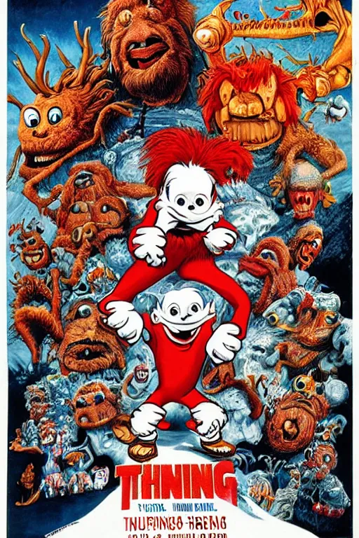 Image similar to the thing 1 9 8 2 movie poster with intricate detail and monsters from the movie