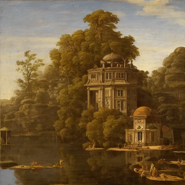 Prompt: a building in a serene landscape, baroque art