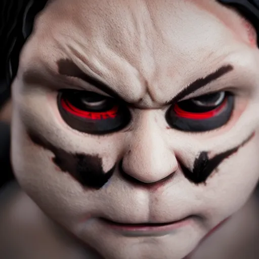 Prompt: pudge from dota 2, detailed, artstation, creepypasta, 4 k, red eyes, real life old photo, smooth, photo in motion, realistic