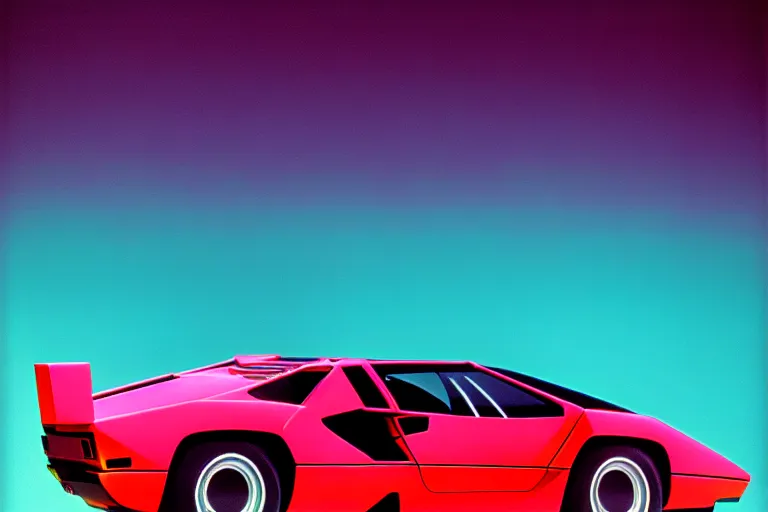 Prompt: designed by giorgetto giugiaro stylized poster of a single countach concept, thick neon lights, ektachrome photograph, volumetric lighting, f 8 aperture, cinematic eastman 5 3 8 4 film