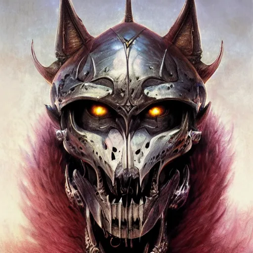 Image similar to anthropomorphic wolf, skullknight armor, metal fangs, fantasy 3 d render, masterpiece, red aura, by donato giancola and greg rutkowski and wayne barlow and zdzisław beksinski, realistic face