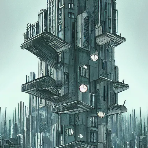 Image similar to beautiful digital illustration of a dystopian, futuristic city with brutalist architecture