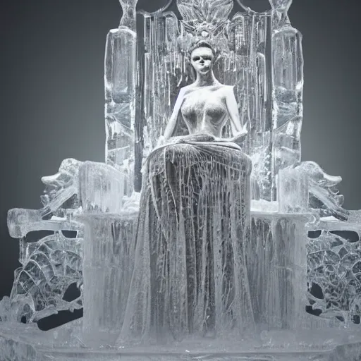 Prompt: an ice sculpture of a very detailed woman seated upon a throne Art Station, concept art, cinematic, 8k, Pinterest, cgsociety, hyper detailed, ultra realistic, epic, high resolution, post processing, ultra high quality, sci fi, sharp, 4k UHD, realistic, intricate, details, masterpiece, Deviant Art, Trending on Artstation, Unreal Engine 4k, octane render