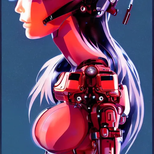 Image similar to A beautiful cyborg woman with big and cute eyes || VERY ANIME, fine-face, red and black robotic parts, realistic shaded perfect face, fine details. Anime. realistic shaded lighting poster by Ilya Kuvshinov katsuhiro otomo ghost-in-the-shell, magali villeneuve, artgerm, Jeremy Lipkin and Michael Garmash, Rob Rey and Kentarõ Miura style, trending on art station