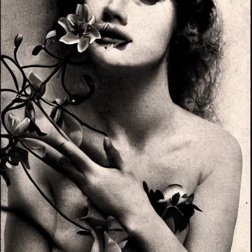 Prompt: flower, woman, photo, photography, salvador dali