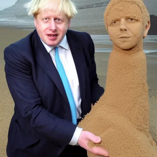 Image similar to boris johnson made out of sand. photo