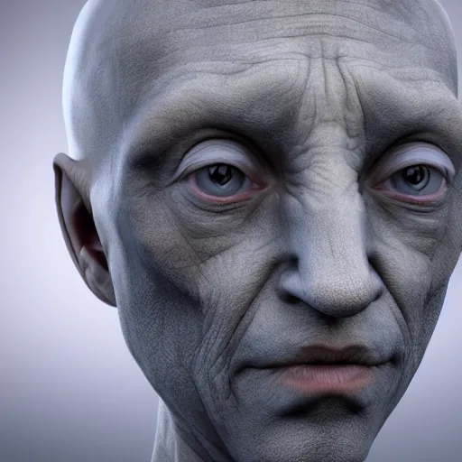 Prompt: 4 k portrait photography grey alien human hybrid face