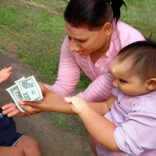 Prompt: taking money from a baby