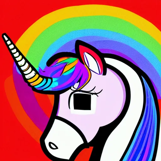 Image similar to Rainbow Robot Unicorn profile picture for social media sites. Limited palette, crisp vector line