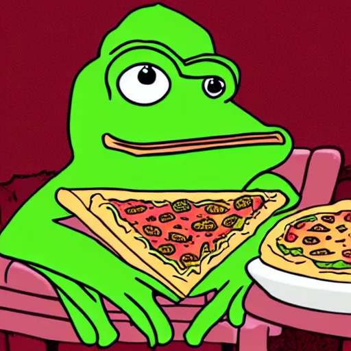 pepe the frog chilling in the sofa eating pizza | Stable Diffusion ...