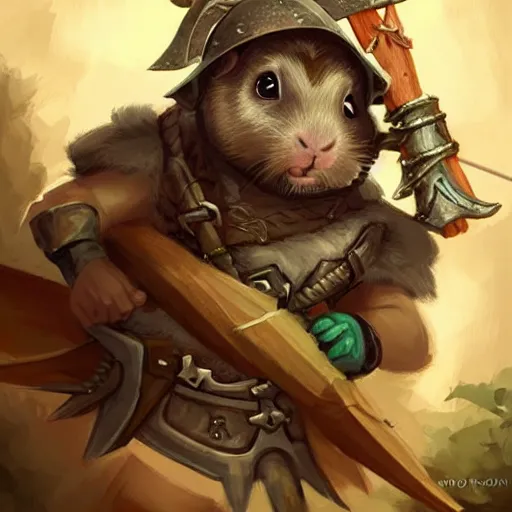 Image similar to cute little anthropomorphic Guinea Pig Crossbow Archer, tiny, small, short, Chainmail outfit, cute and adorable, pretty, beautiful, DnD character art portrait, matte fantasy painting, DeviantArt Artstation, by Jason Felix by Steve Argyle by Tyler Jacobson by Peter Mohrbacher, cinema