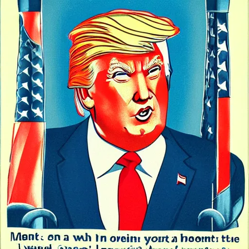 Image similar to Donald Trump depicted in an old style propaganda poster