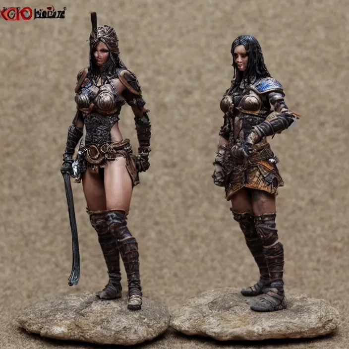 Image similar to 80mm resin highly accurate miniature of warrior woman, standing, beautiful bone structure, Product Introduction Photos, 4K, Full body, simple background