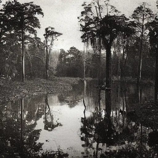 Prompt: Victorian Photograph of a swamp