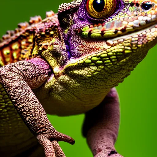 Image similar to An award winning photo of Tokay crocodile chameleon looking at the camera, cute, nature photography, National Geographic, 4k