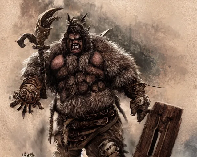 Image similar to paul walter hauser as an orc berserker, fantasy art, d & d, extremely detailed, high quality, award - winning,