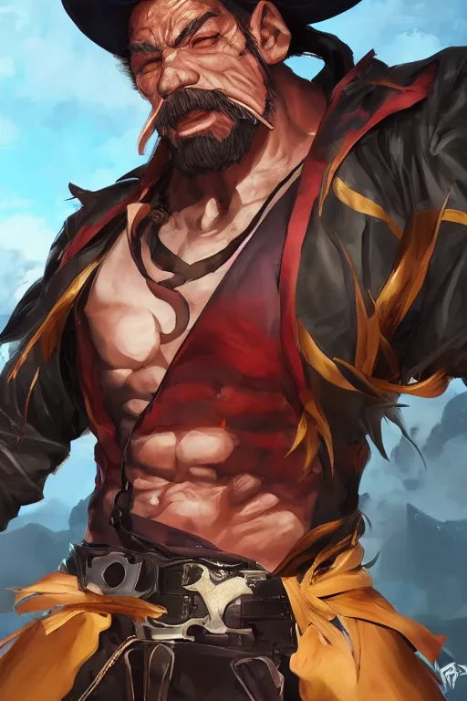 Image similar to Don Ramón from in a blade and soul spinoff artbook rendered by the artist Taran Fiddler, Joe Madureira,Nadezhda Tikhomirova, Jiyun Chae, Lê Long, trending on Artstation by Hyung tae Kim, artbook, Stanley Artgerm Lau, WLOP, Rossdraws , James Gurney