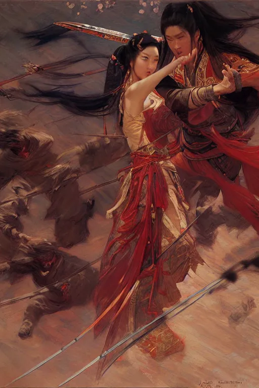 Image similar to wuxia, painting by gaston bussiere, craig mullins, j. c. leyendecker