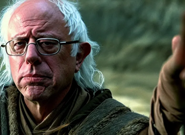 Image similar to film still of bernie sanders as aragorn in lord of the rings movie, 8 k