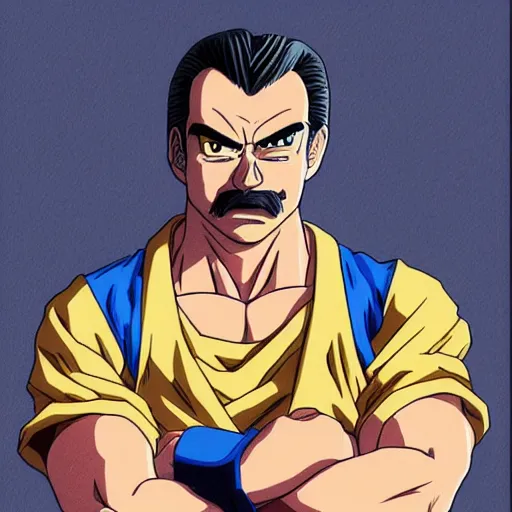 Prompt: portrait painting of tom selleck, art by akira toriyama, 4 k, dragon ball artstyle, cel shaded, highly detailed, epic lighting