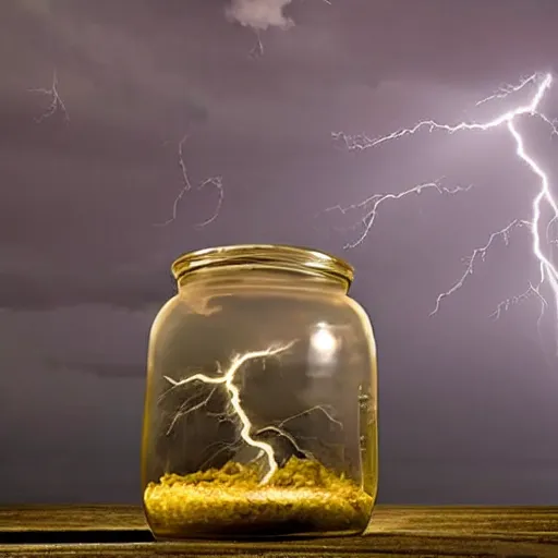 Prompt: a lightning storm in a jar