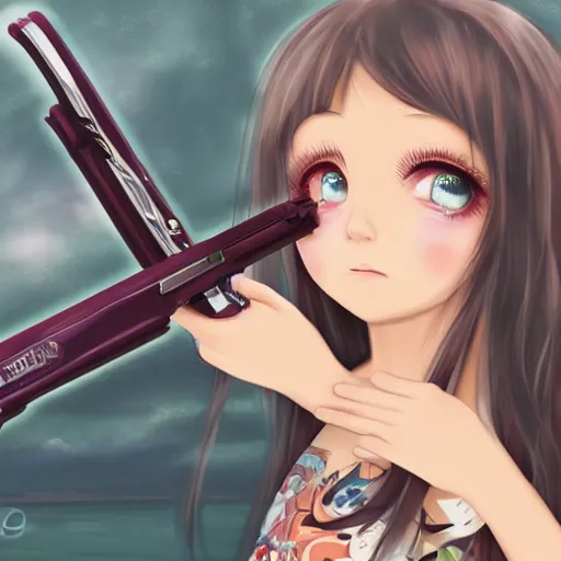 Image similar to portrait of a cute girl holding a balisong, anime digital art,