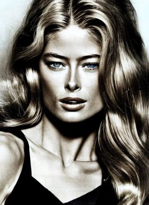 Image similar to portrait photo of a gorgeous young Doutzen Kroes with intricate detailed as Bond Girl in Retro 70s movie in the style of stefan kostic realistic sharp