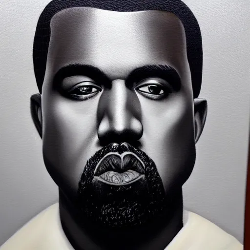 Image similar to oil painting portrait of Kanye West, black and white, dramatic