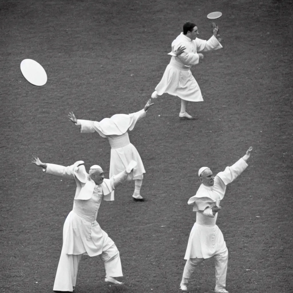 Image similar to the pope throwing a discus, vintage photograph, 8 k