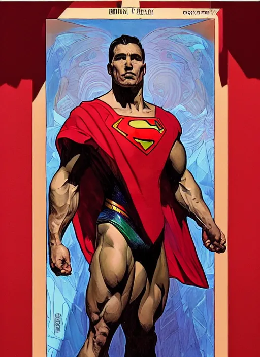 Image similar to symmetry! portrait of crossfit bodybuilder sprinter superman, red spike aura in motion, red and black costume, painted art by tsuyoshi nagano, greg rutkowski, artgerm, alphonse mucha, spike painting