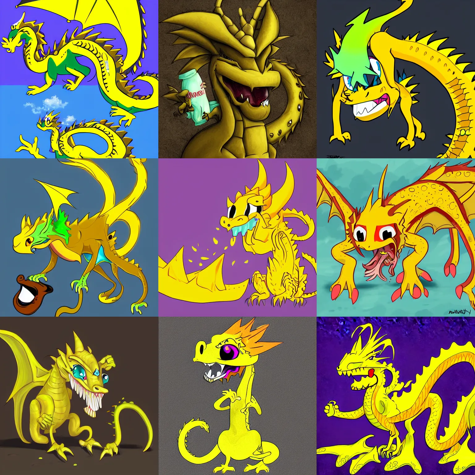 Prompt: cartoony anthro yellow cute dragon vomiting barfing, puke, digital art, trending on deviantart