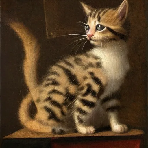 Image similar to Renaissance painting portrait of a kitten