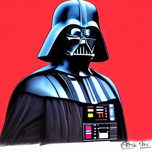 Image similar to darth vader, profile pic, red background, accurate anatomy, highly detailed, digital art, epic,