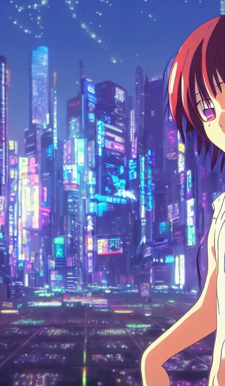 Prompt: anime fine details portrait of Marin in front of cyberpunk moder city landscape on the background deep bokeh, close-up view, anime masterpiece by Studio Ghibli. 8k, sharp high quality anime, artstation