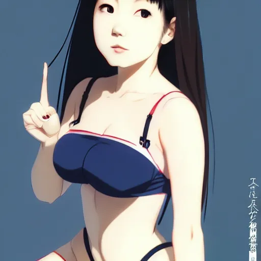 Image similar to a beautiful young japanese hitomi tanaka alluring gravure model in crop top, by ilya kuvshinov and artgerm, aesthetic, gorgeous, alluring, attractive, gapmoe yandere grimdark, trending on pixiv fanbox, painted by greg rutkowski makoto shinkai takashi takeuchi studio ghibli, akihiko yoshida