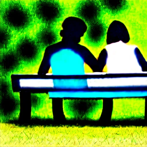 Image similar to a couple sitting on a park bench