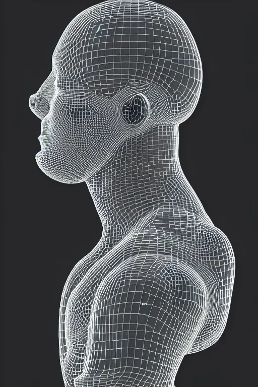 Image similar to 3D render of a rugged profile face portrait of a male cyborg, 150 mm, capacitors, Mandelbrot fractal, anatomical, flesh, facial muscles, neon wires, microchip, veins, arteries, full frame, microscopic, elegant, highly detailed, flesh ornate, elegant, high fashion, rim light, octane render in the style of H.R. Giger and Bouguereau