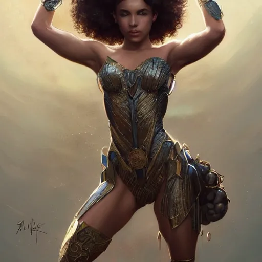 Prompt: full figure ultra realistic illustration, madeleine mantock as marvel enchantress, intricate, elegant, highly detailed, digital painting, artstation, concept art, smooth, sharp focus, illustration, art by artgerm and greg rutkowski and alphonse mucha