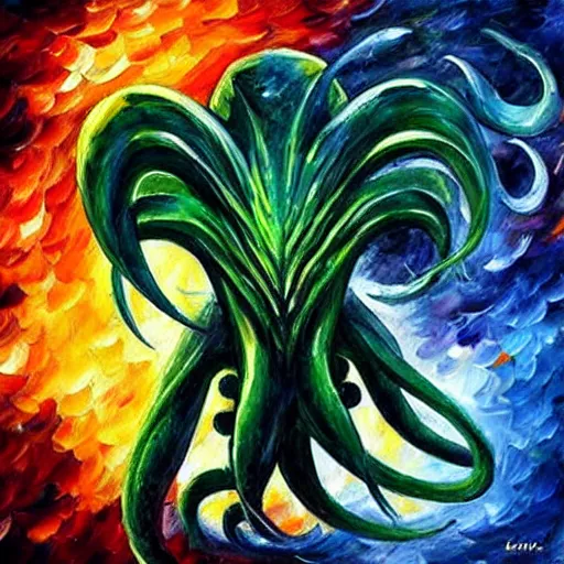 Image similar to “Cthulhu, style of Leonid afremov”