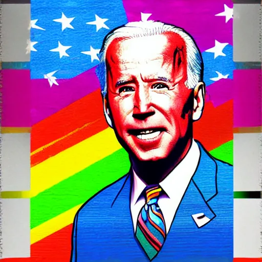 Prompt: rainbow joe biden. pop art