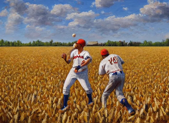 Prompt: a baseball game in a field of corn, oil painting by jama jurabaev, extremely detailed, brush hard, artstation, for aaa game, high quality, brush stroke