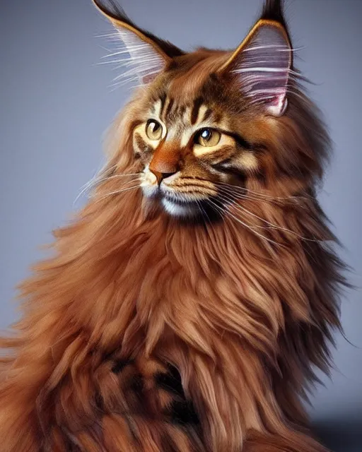 Image similar to beautiful maine coon as honey, made of honey, wearing honey - themed miniskirt, award winning creature portrait photography, extremely detailed, artstation, 8 k, sensual lighting, incredible art, wlop, artgerm, backlit, rim lighting, hi - fructose