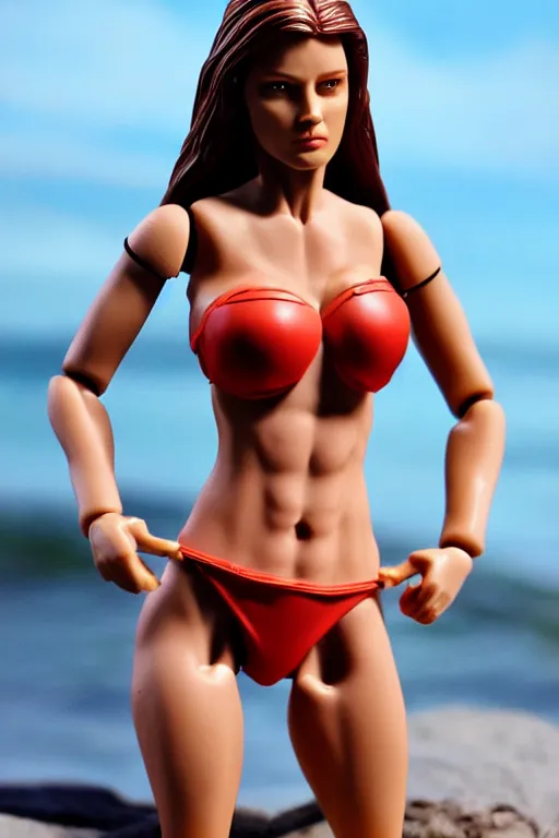 Image similar to 8 k high definition, 1 9 8 beautiful bikini kenner style action figure, full body, highly detailed, science fiction, photorealistic