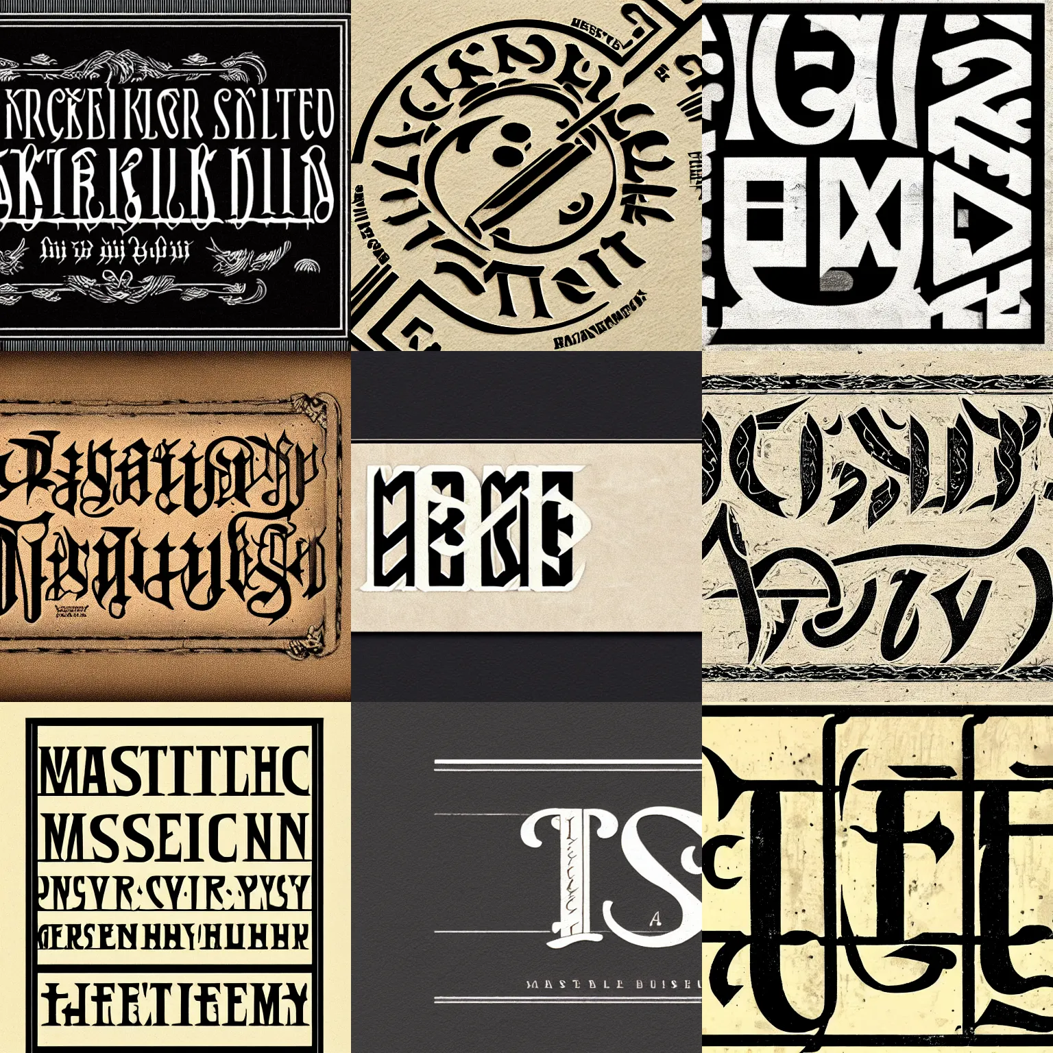 Prompt: sample of a masterfully designed blackletter - style font